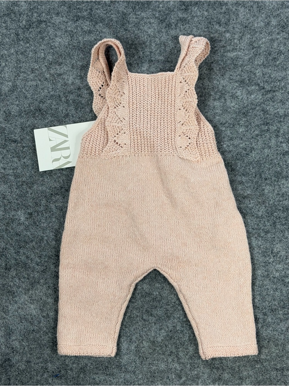 Zara Baby Pink Knit Romper with Ruffle Straps 0-1M